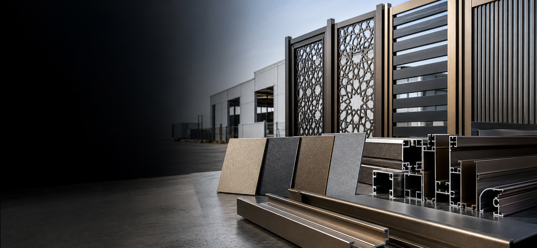 Close-up of bonded metallic powder coating sample panels